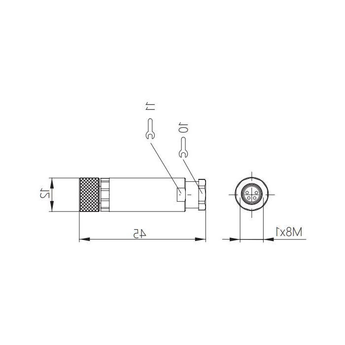 M8 4 Pin、Straight type female、Screw connection、63F081