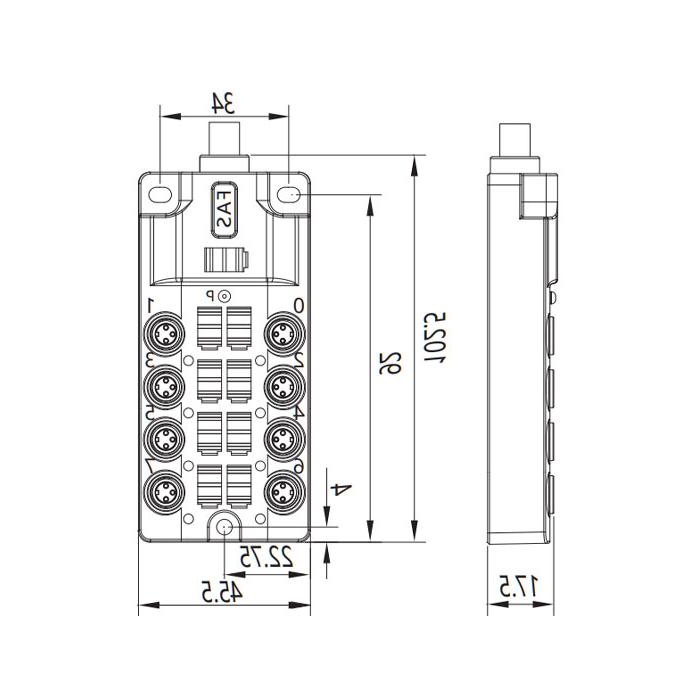 M8接线盒-单通道- NPN型 - 8端口-一体化-带LED - PUR软线-黑色护套- 23N881-XXX