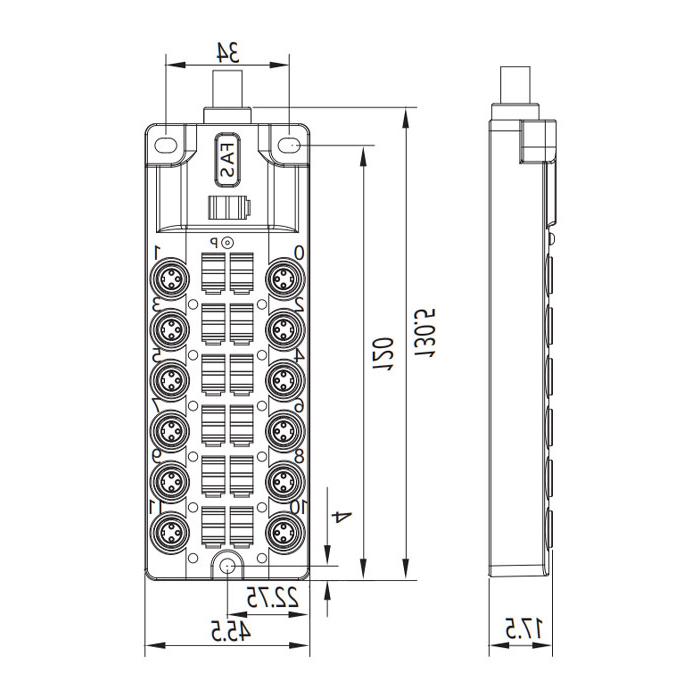 M8接线盒-单通道- PNP - 12端口-一体化-带LED - PVC非柔性电缆-灰色护套- 23PA21-XXX