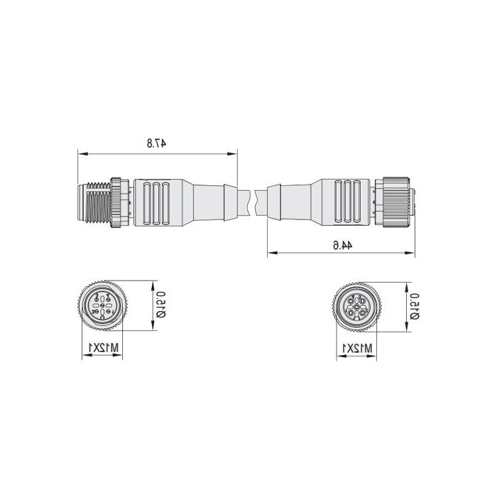 M12 5Pin, female straight to male straight, double end precast PUR flexible cable, orange sheath, 64T533-XXX